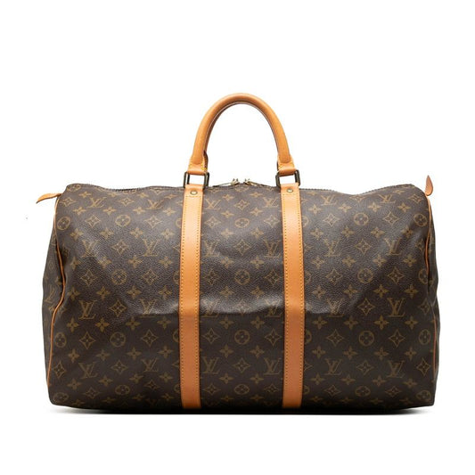 Louis Vuitton Monogram Keepall 50 Boston Bag Brown Leather