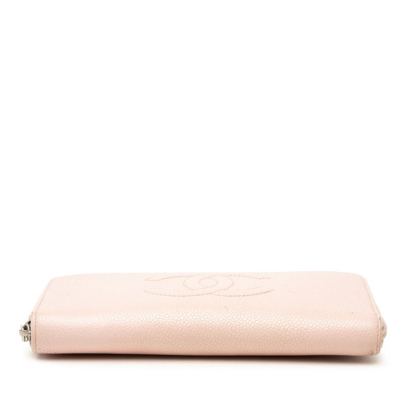 Chanel CC Logo Zip Around Wallet Pink Caviar Leather — view 3