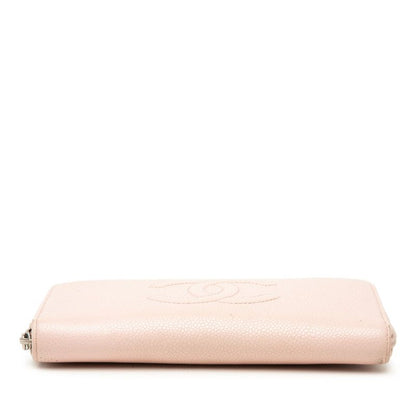 Chanel CC Logo Zip Around Wallet Pink Caviar Leather — view 3