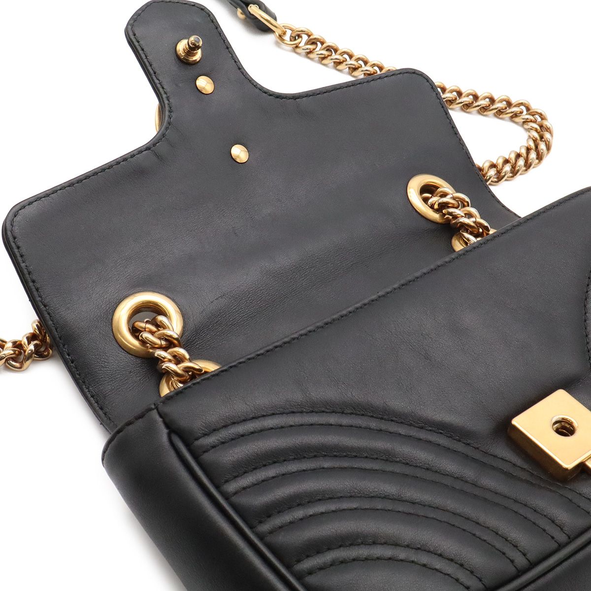 Gucci GG Marmont Chain Shoulder Bag Pochette Heart Quilted Leather Black Gold — view 6