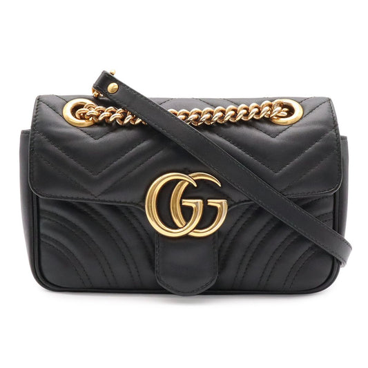 Gucci GG Marmont Chain Shoulder Bag Pochette Heart Quilted Leather Black Gold