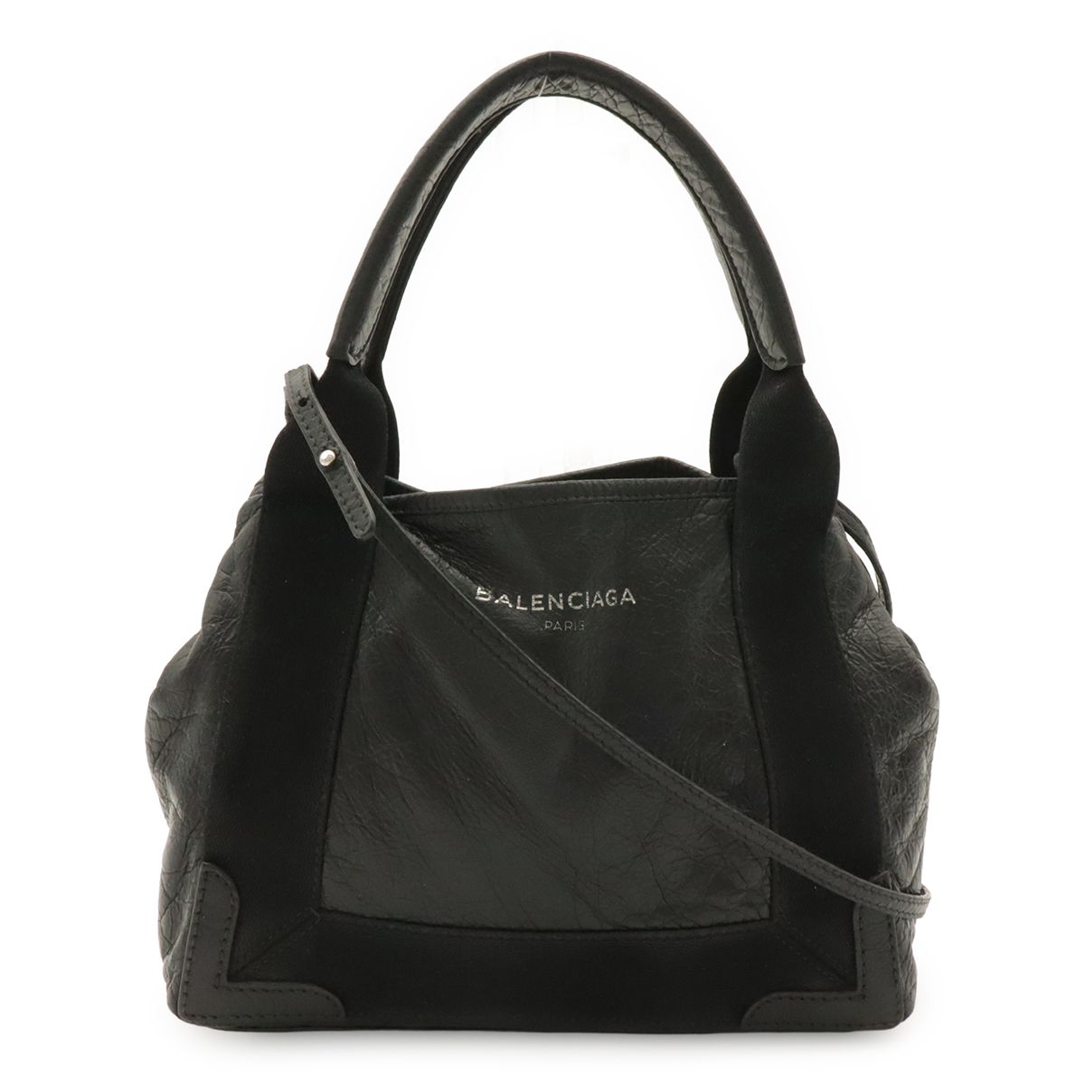 Balenciaga Exclusive Line Navy Cabas XS Tote 2-Way Shoulder Bag Leather Black