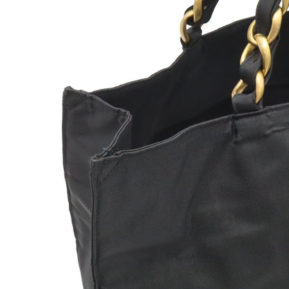 Chanel CC Logo Chain Tote Large Shoulder Bag Nylon Canvas Black White Gold — view 7