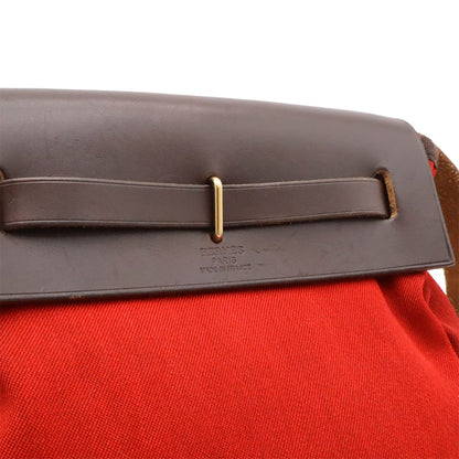 Hermes Herbag TPM Shoulder Bag Pochette Canvas Leather Orange Red Dark Brown — view 6