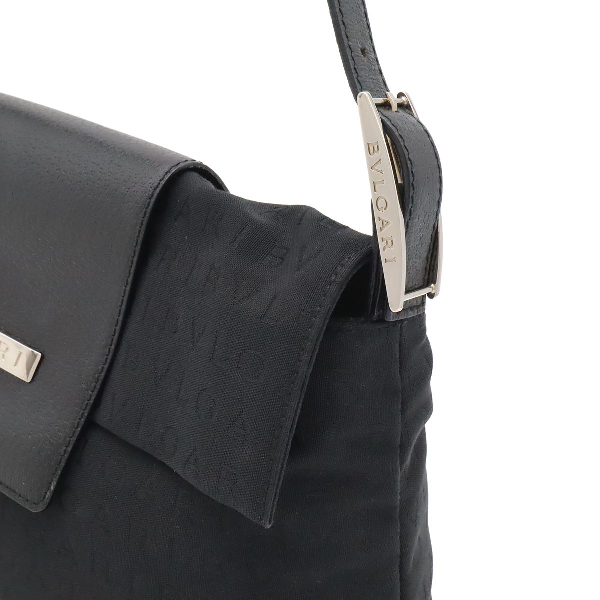 Bvlgari Logo Mania Shoulder Bag Canvas Leather Black Silver — view 7