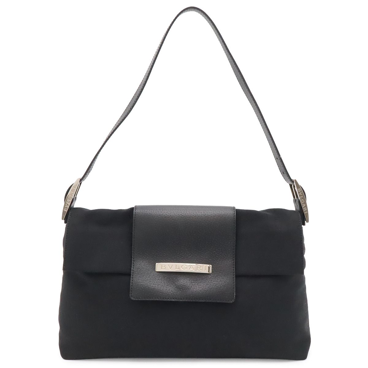 Bvlgari Logo Mania Shoulder Bag Canvas Leather Black Silver