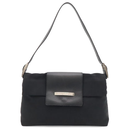Bvlgari Logo Mania Shoulder Bag Canvas Leather Black Silver