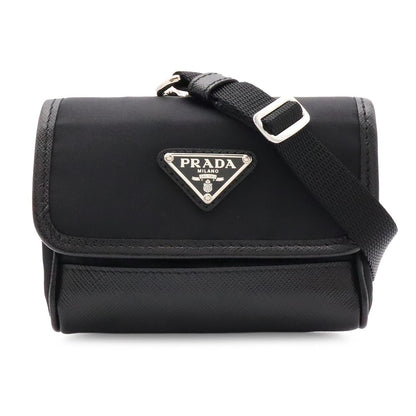 Prada Triangle Logo Shoulder Bag Pochette 2-Way Pouch Nylon Leather Nero Black