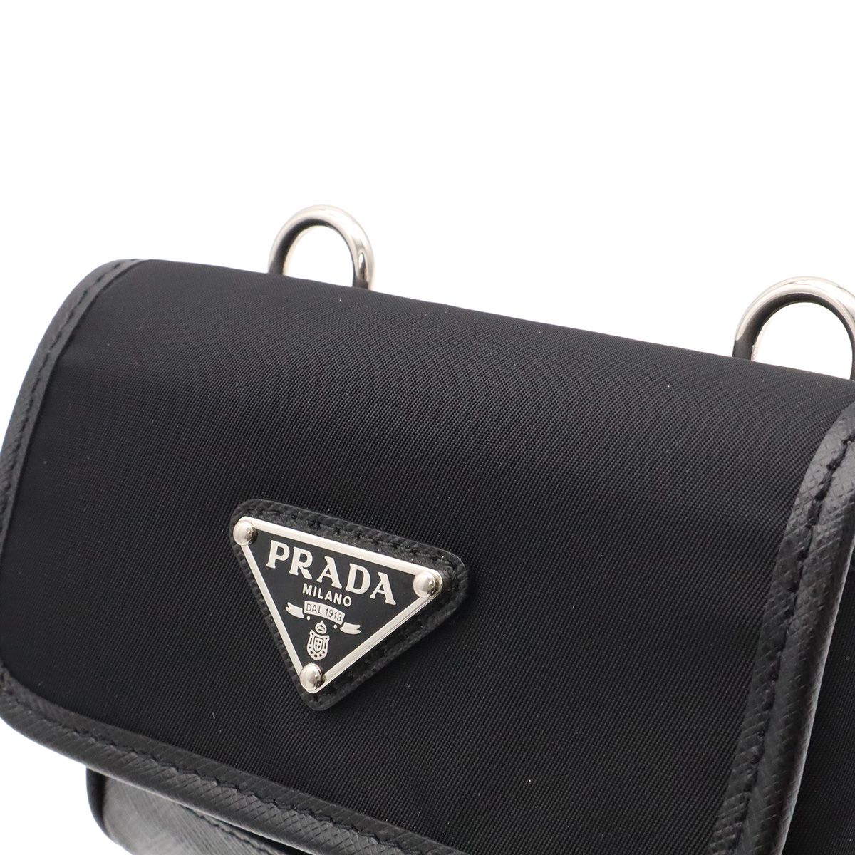 Prada Triangle Logo Shoulder Bag Pochette 2-Way Pouch Nylon Leather Nero Black — view 5