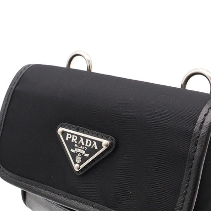 Prada Triangle Logo Shoulder Bag Pochette 2-Way Pouch Nylon Leather Nero Black — view 5