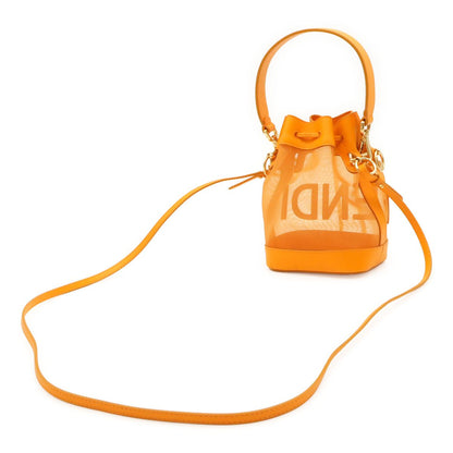 Fendi Logo Mon Tresor Mini Bag Drawstring 2-Way Mesh Leather Orange Gold — view 2