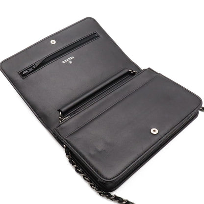 Chanel CC Logo Chain Wallet Shoulder Bag Pochette Crossbody Leather Black Silver — view 7