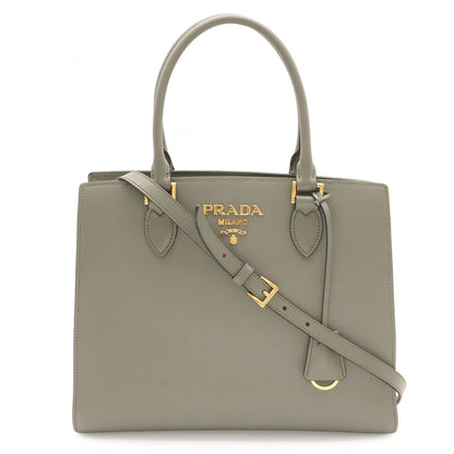 Prada Saffiano Tote 2-Way Shoulder Bag Crossbody Leather Gray Gold