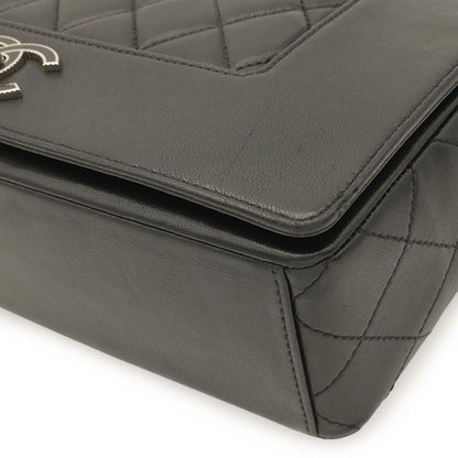 Chanel Mademoiselle Vintage Double Flap Chain Shoulder Bag Leather Black Silver — view 3
