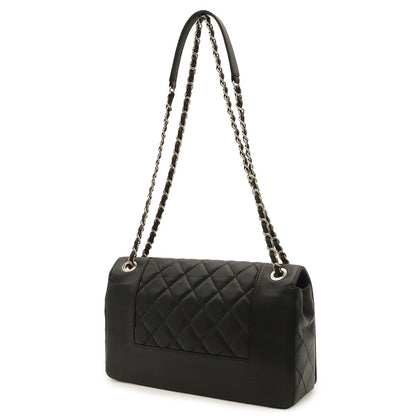 Chanel Mademoiselle Vintage Double Flap Chain Shoulder Bag Leather Black Silver — view 2