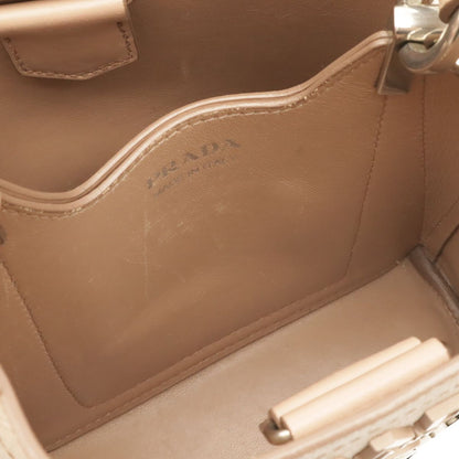 Prada Pannier Saffiano Mini Bag 2-Way Pochette Badge Leather Pink Beige Silver — view 6