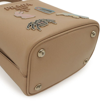 Prada Pannier Saffiano Mini Bag 2-Way Pochette Badge Leather Pink Beige Silver — view 3