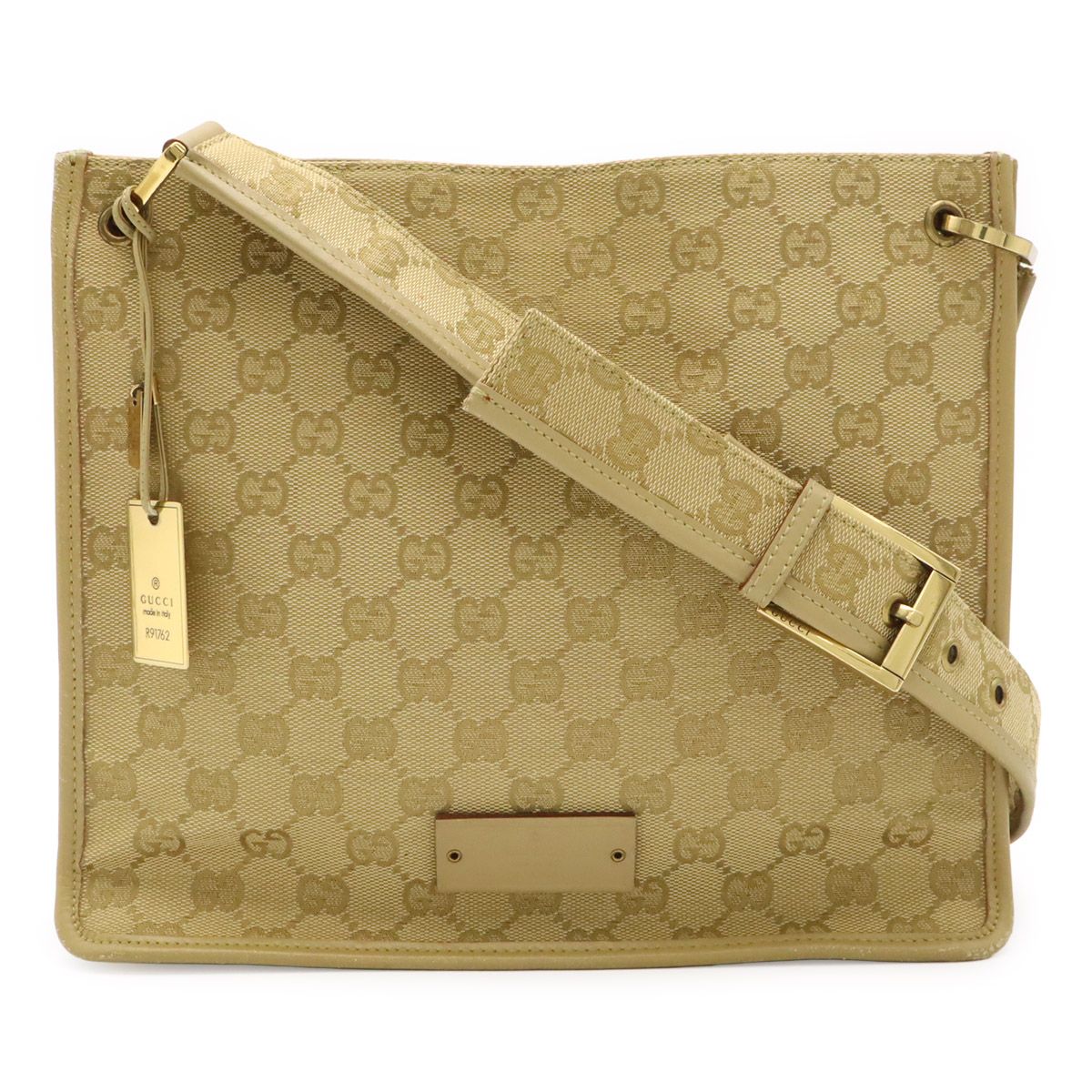 Gucci GG Canvas Shoulder Bag Crossbody Beige Gold