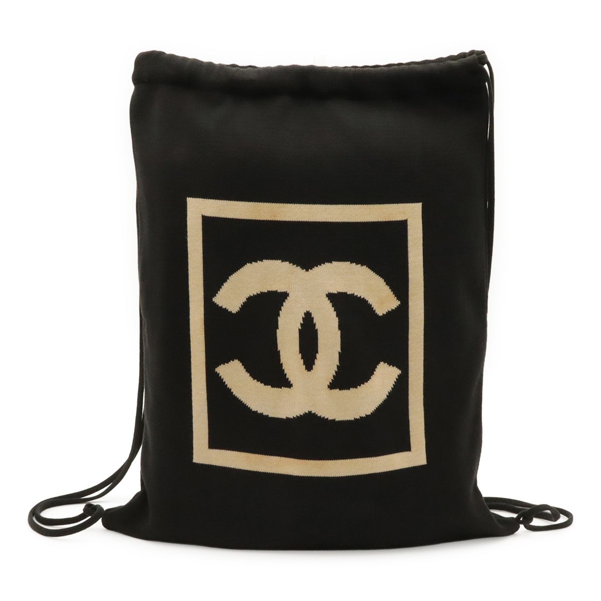 Chanel Sports Line CC Logo Nap Backpack Drawstring Cotton Black Beige