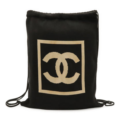 Chanel Sports Line CC Logo Nap Backpack Drawstring Cotton Black Beige