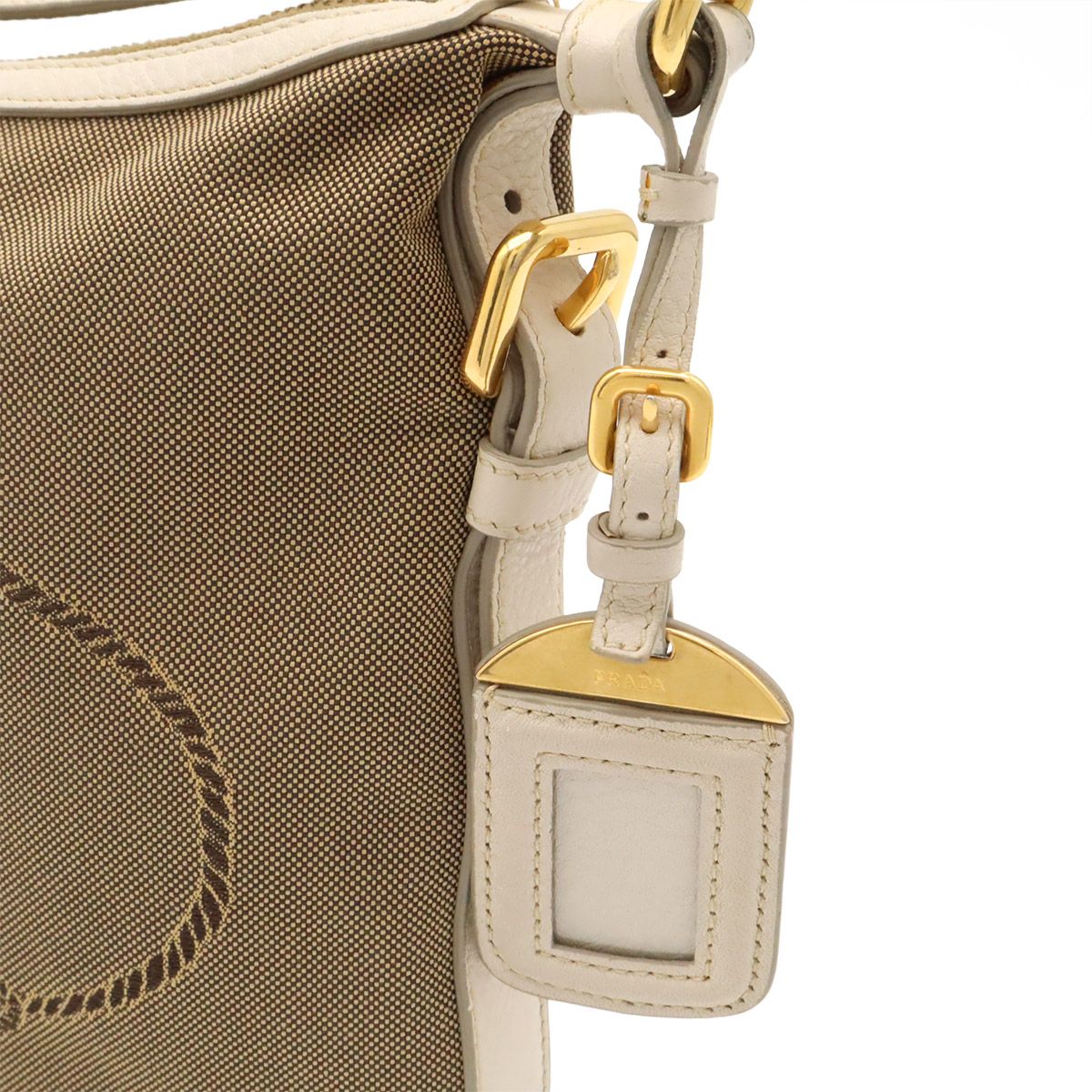 Prada Logo Jacquard Shoulder Bag Crossbody Canvas Leather Corda Khaki Beige — view 8