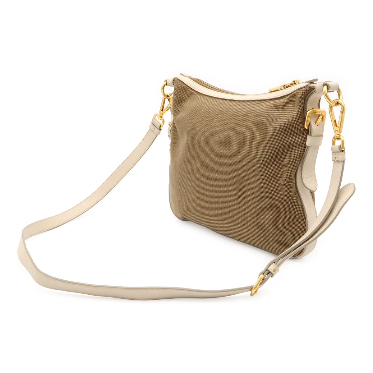 Prada Logo Jacquard Shoulder Bag Crossbody Canvas Leather Corda Khaki Beige — view 2