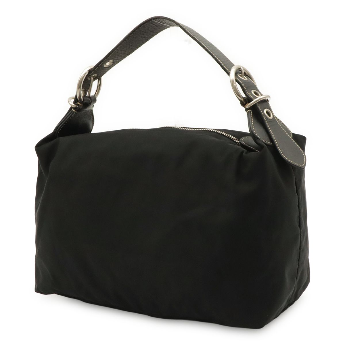 Prada Triangle Logo Shoulder Bag Nylon Leather Nero Black Silver — view 2