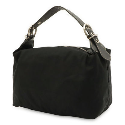 Prada Triangle Logo Shoulder Bag Nylon Leather Nero Black Silver — view 2