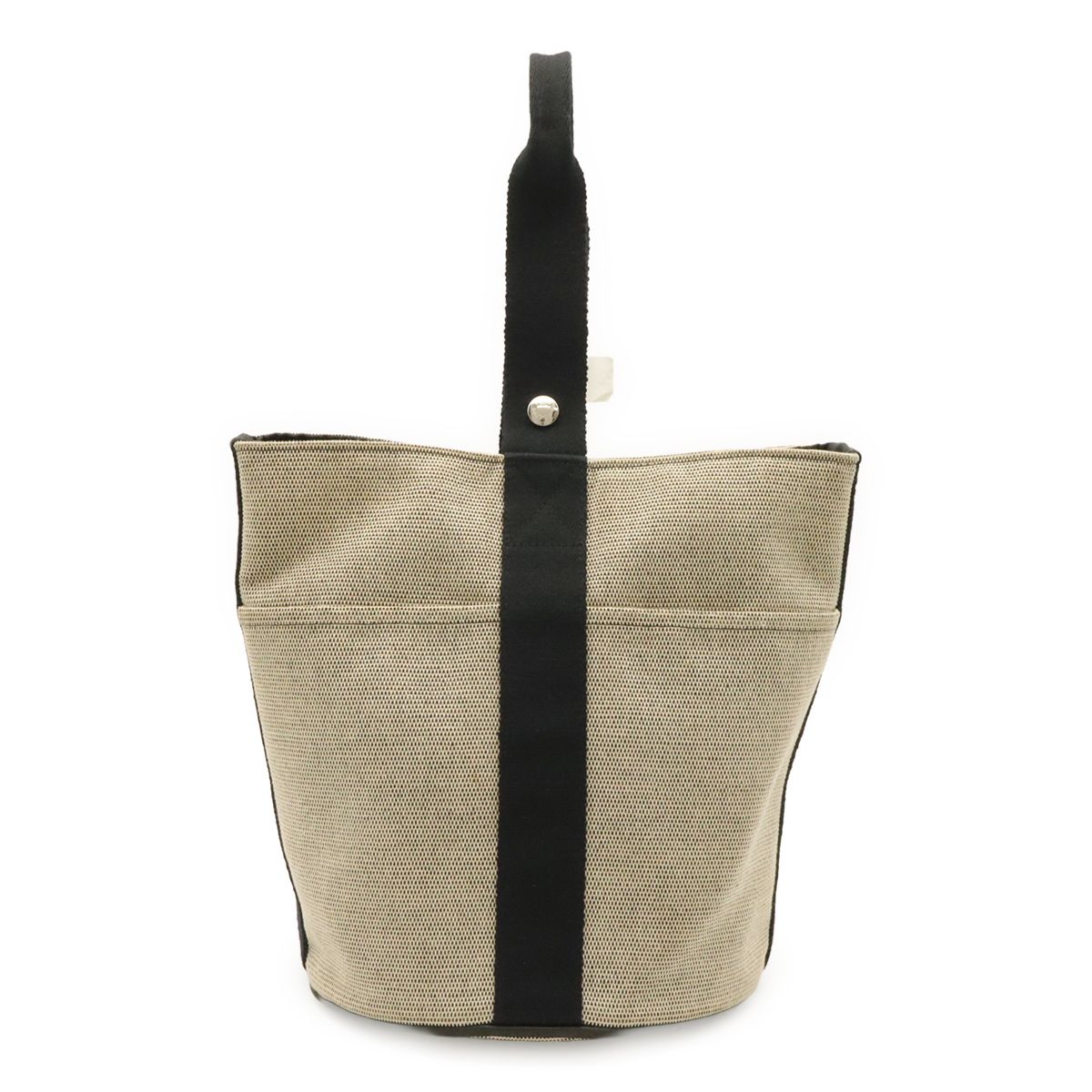 Hermes Saxo MM Handbag Toile Ash Beige Black Silver