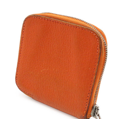 Hermes Azap Compact Mini Coin Purse Zip Around Chevre Mysore Leather Orange — view 5