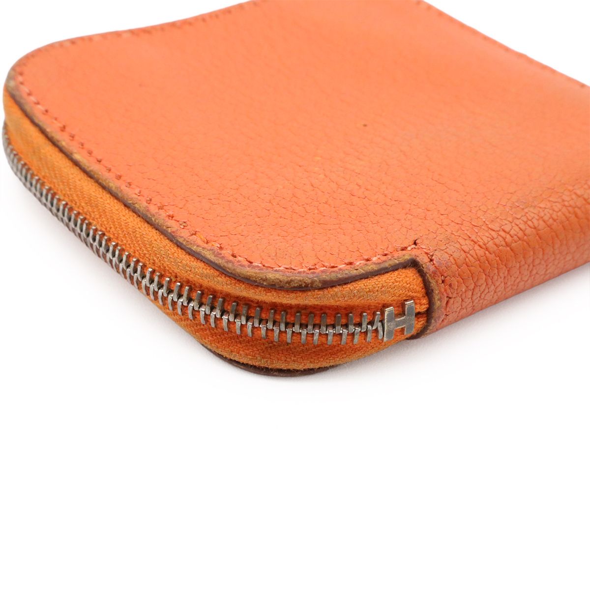 Hermes Azap Compact Mini Coin Purse Zip Around Chevre Mysore Leather Orange — view 3