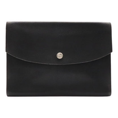 Hermes Pochette Rio Clutch Business Chevre Leather Black Silver