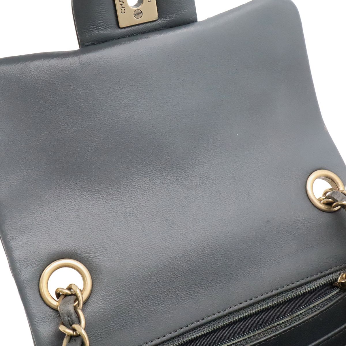 Chanel Quilted CC Logo Mini Flap Chain Shoulder Bag Pochette Leather Gray Gold — view 6