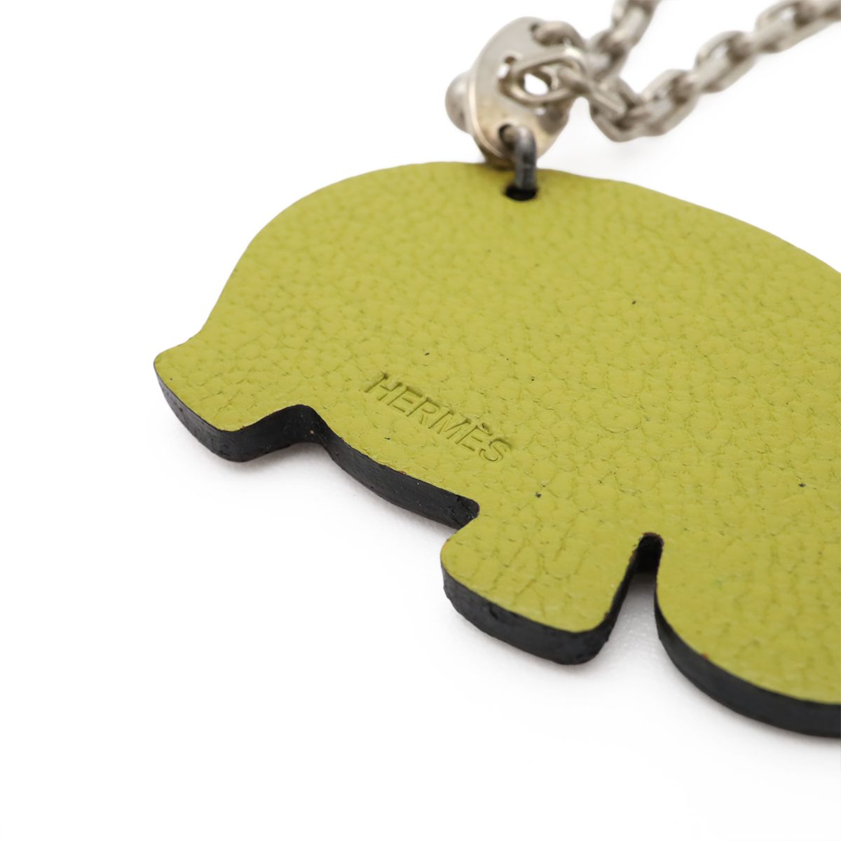 Hermes Bag Charm Key Holder Key Chain Animal Cabas Chevre Leather Brown Green — view 4
