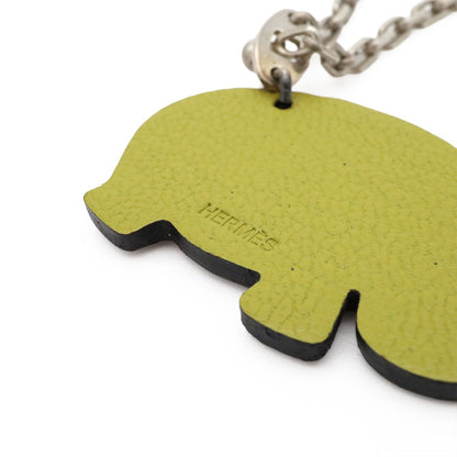 Hermes Bag Charm Key Holder Key Chain Animal Cabas Chevre Leather Brown Green — view 4