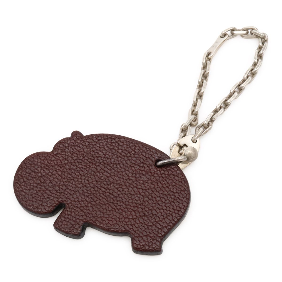 Hermes Bag Charm Key Holder Key Chain Animal Cabas Chevre Leather Brown Green