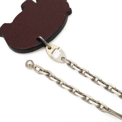Hermes Bag Charm Key Holder Key Chain Animal Cabas Chevre Leather Brown Green — view 5