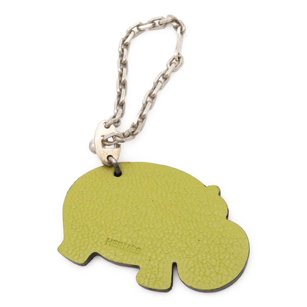 Hermes Bag Charm Key Holder Key Chain Animal Cabas Chevre Leather Brown Green — view 2
