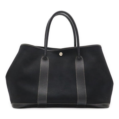 Hermes Garden Party PM Tote Shoulder Bag Toile Officier Leather Black