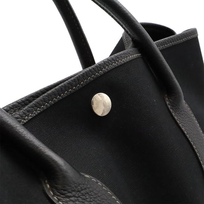 Hermes Garden Party PM Tote Shoulder Bag Toile Officier Leather Black — view 8
