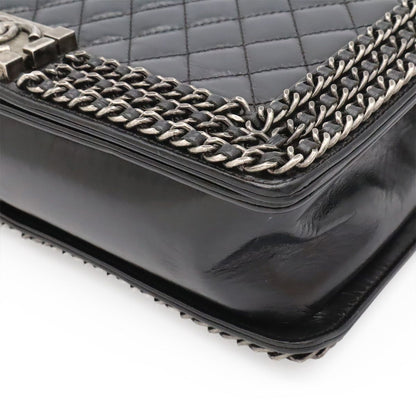 Chanel Boy Quilted CC Logo Chain Shoulder Bag Crossbody Leather Dark Navy Silver — view 3