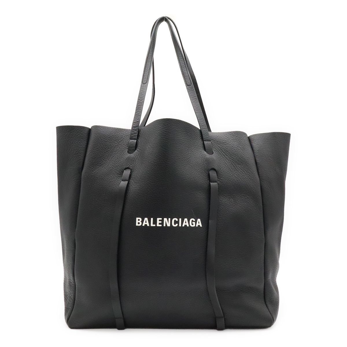 Balenciaga Everyday Logo Tote M Shoulder Bag Leather Black White