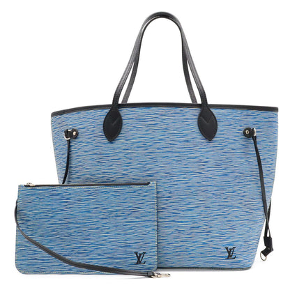 Louis Vuitton Epi Denim Neverfull MM Tote Shoulder Bag with Leather Blue Pouch