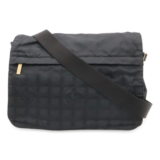 Chanel New Travel Line Messenger Bag Crossbody Nylon Jacquard Black Gold