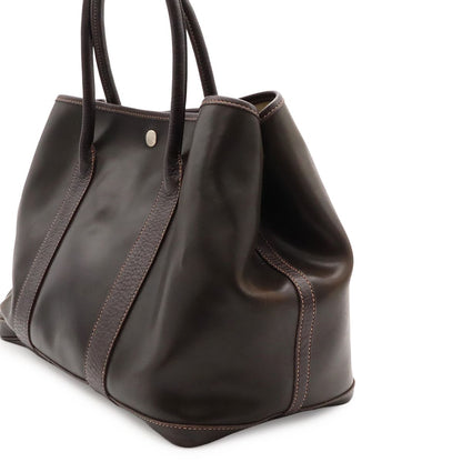 Hermes Garden Party PM Tote Amazonia Leather Khaki Brown Silver — view 6