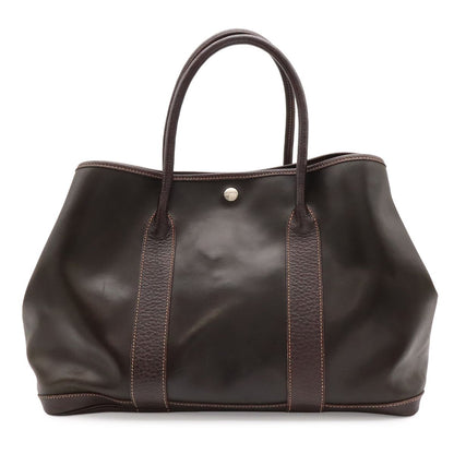 Hermes Garden Party PM Tote Amazonia Leather Khaki Brown Silver