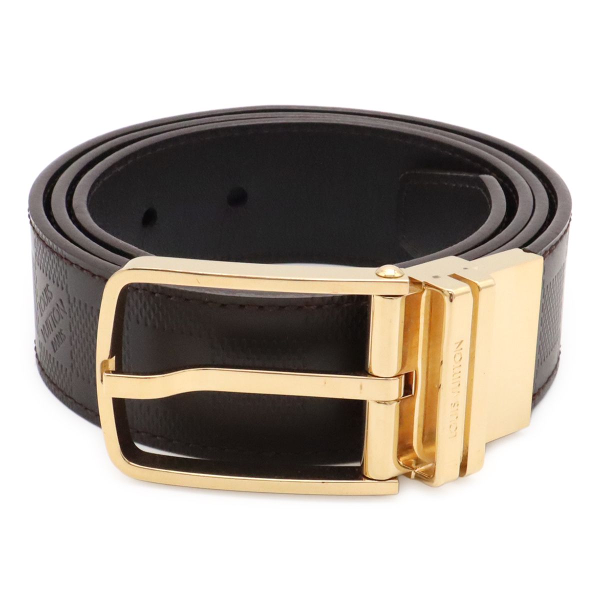 Louis Vuitton Damier Infini Boston Belt 35 Reversible Mocha Dark Brown Gold 90