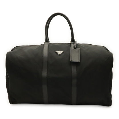 Prada Triangle Logo Boston Bag Purse Nylon Leather Nero Black Silver