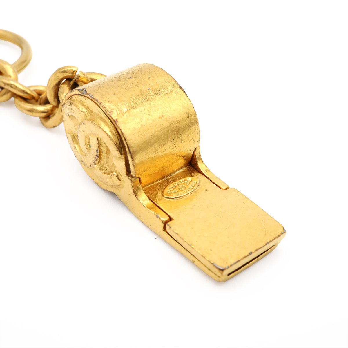 Chanel Whistle CC Logo CC Mark Vintage Key Ring Key Holder Bag Charm Gold Plated — view 4