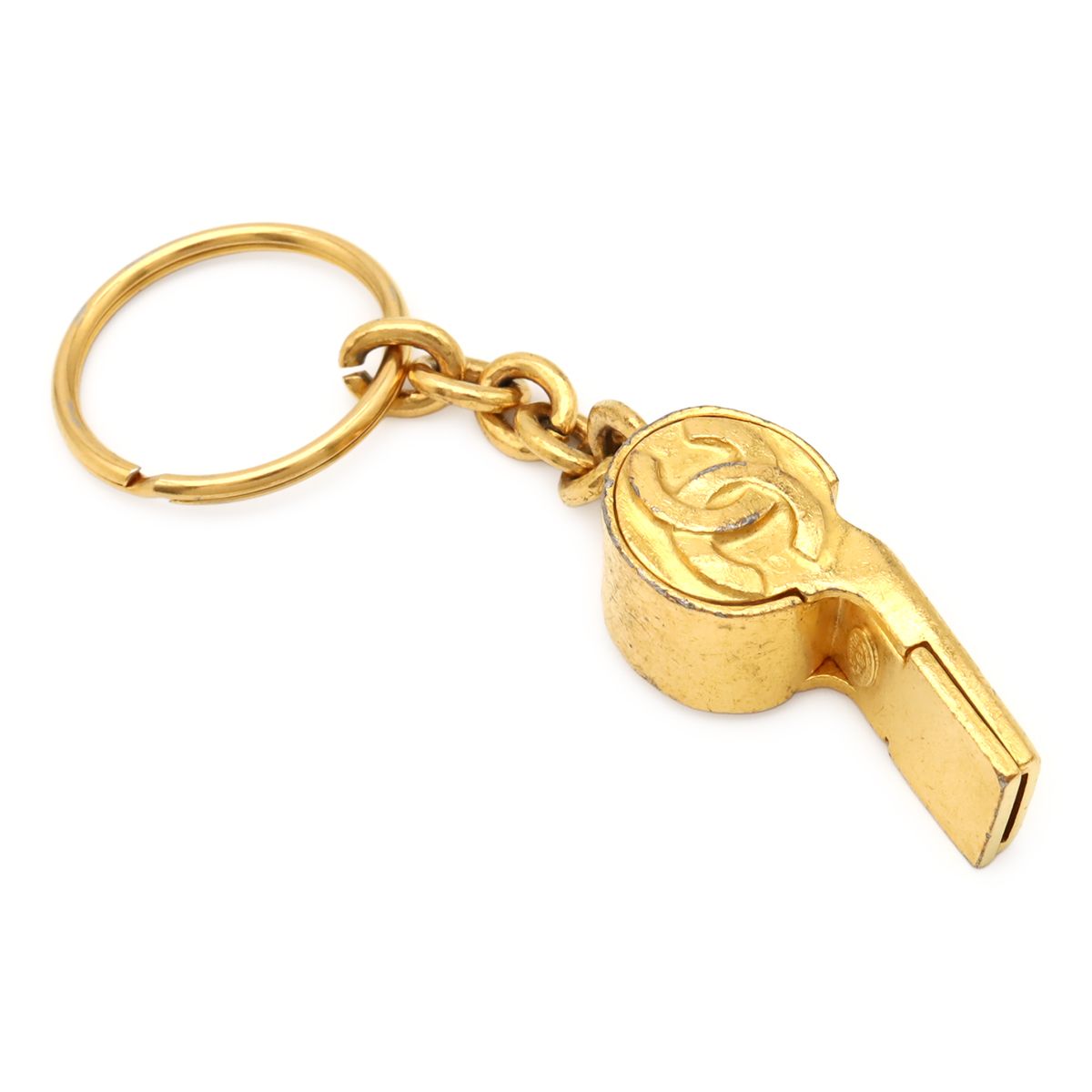Chanel Whistle CC Logo CC Mark Vintage Key Ring Key Holder Bag Charm Gold Plated